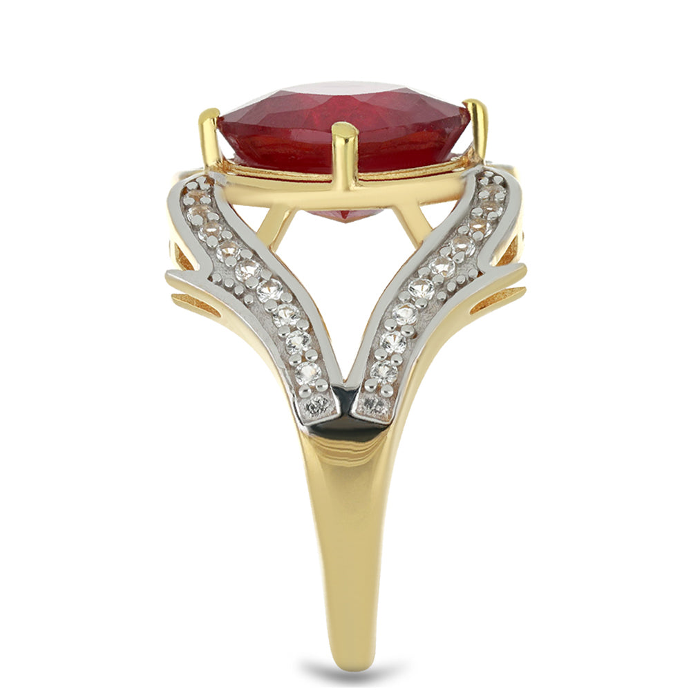 Inel din Argint 925 Placat cu Aur ( 4.89 grame ) cu Rubin Malagasy și Topaz Alb 6.45 Carate