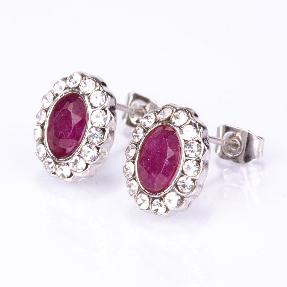 Set din Aliaj Placat cu Aur ( 9.1 grame ) cu Rubin și Cristal Alb Emporia® 4.08 Carate ( Colier+Cercei+Inel+Pandantiv )