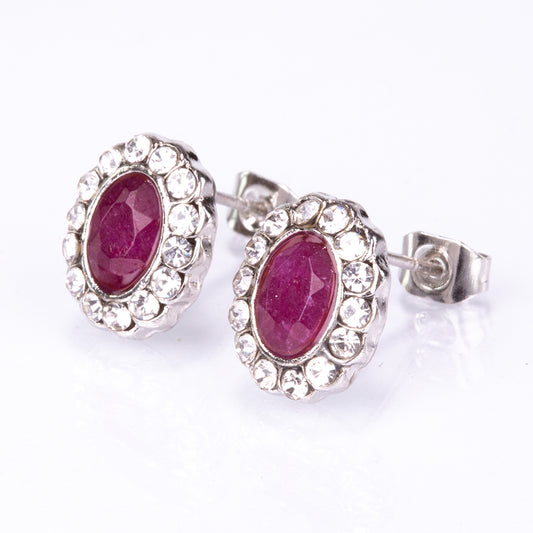 Set din Aliaj Placat cu Aur ( 9.1 grame ) cu Rubin și Cristal Alb Emporia® 4.08 Carate ( Colier+Cercei+Inel+Pandantiv )