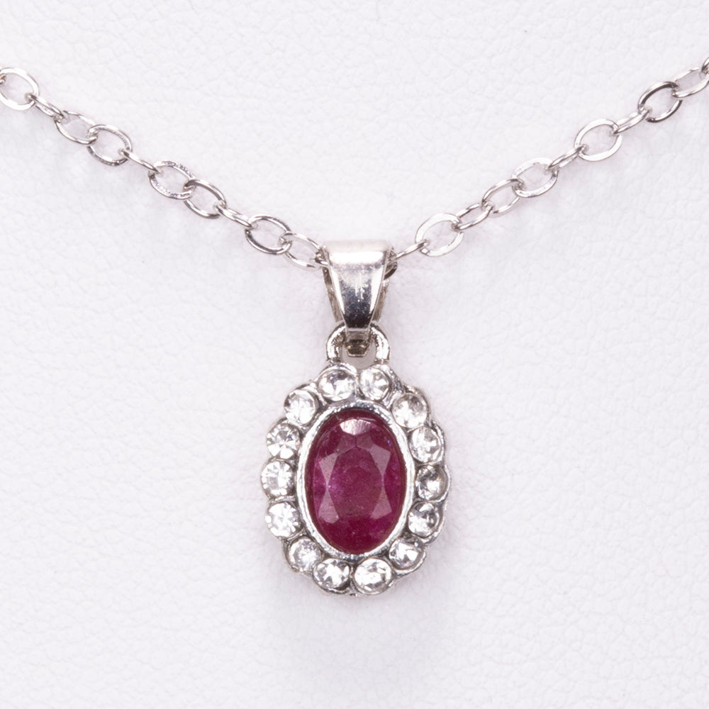 Set din Aliaj Placat cu Aur ( 9.1 grame ) cu Rubin și Cristal Alb Emporia® 4.08 Carate ( Colier+Cercei+Inel+Pandantiv ) 5 