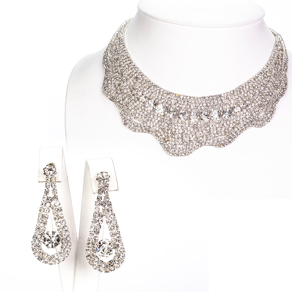 Set din Aliaj Placat cu Aur cu Cristal Alb Emporia® ( Colier+Cercei )
