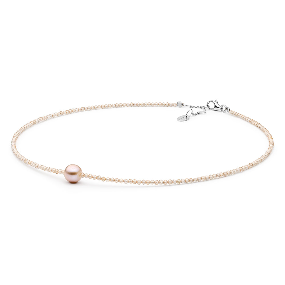 Colier din Argint 925 ( 0.65 grame ) cu Perlă de Apă Dulce Culoarea Lavandei și Zircon Cubic 1 