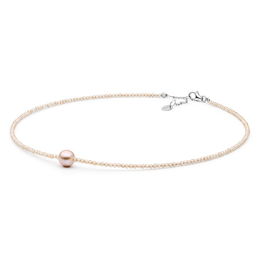 Colier din Argint 925 ( 0.65 grame ) cu Perlă de Apă Dulce Culoarea Lavandei și Zircon Cubic