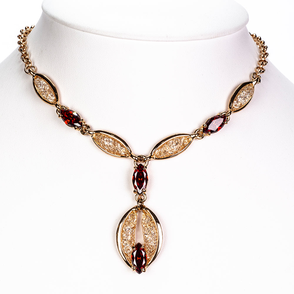 Set din Aliaj Placat cu Aur cu Cristal Roșu Emporia® ( Colier+Cercei ) 2 