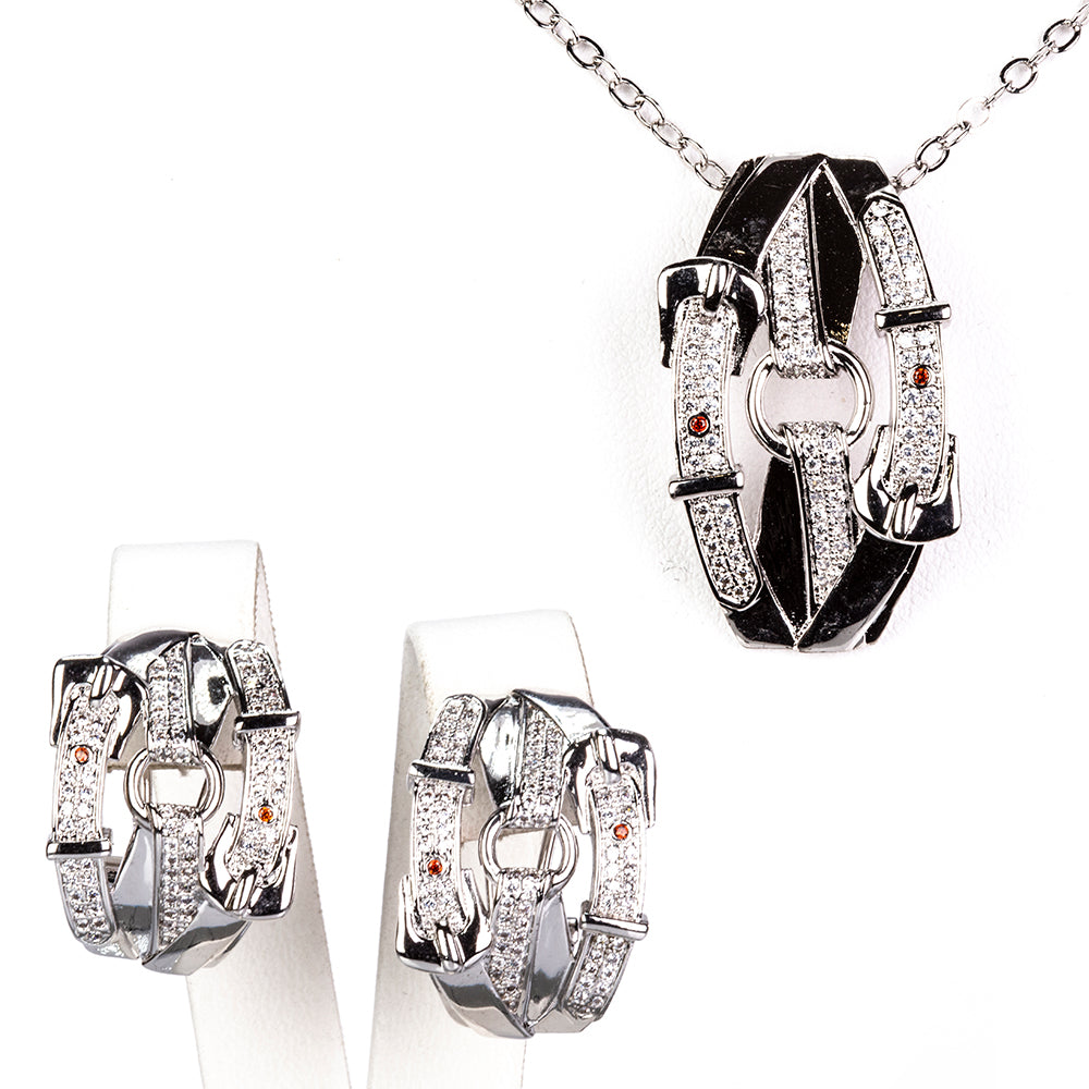 Set din Aliaj Placat cu Aur cu Cristal Alb Emporia® ( Colier+Cercei+Pandantiv )