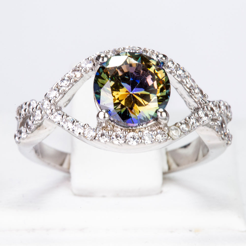 Inel din Aliaj Placat cu Aur cu Cristal Verde Emporia® și Cristal Alb Emporia®