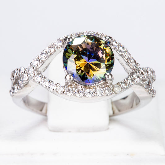 Inel din Aliaj Placat cu Aur cu Cristal Verde Emporia® și Cristal Alb Emporia®