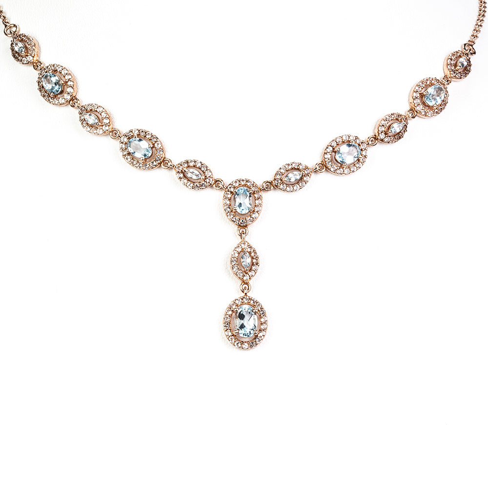 Colier din Argint 925 Placat cu Aur ( 11.33 grame ) cu Topaz Albastru ca Cerul și Topaz Alb 7.03 Carate 1 