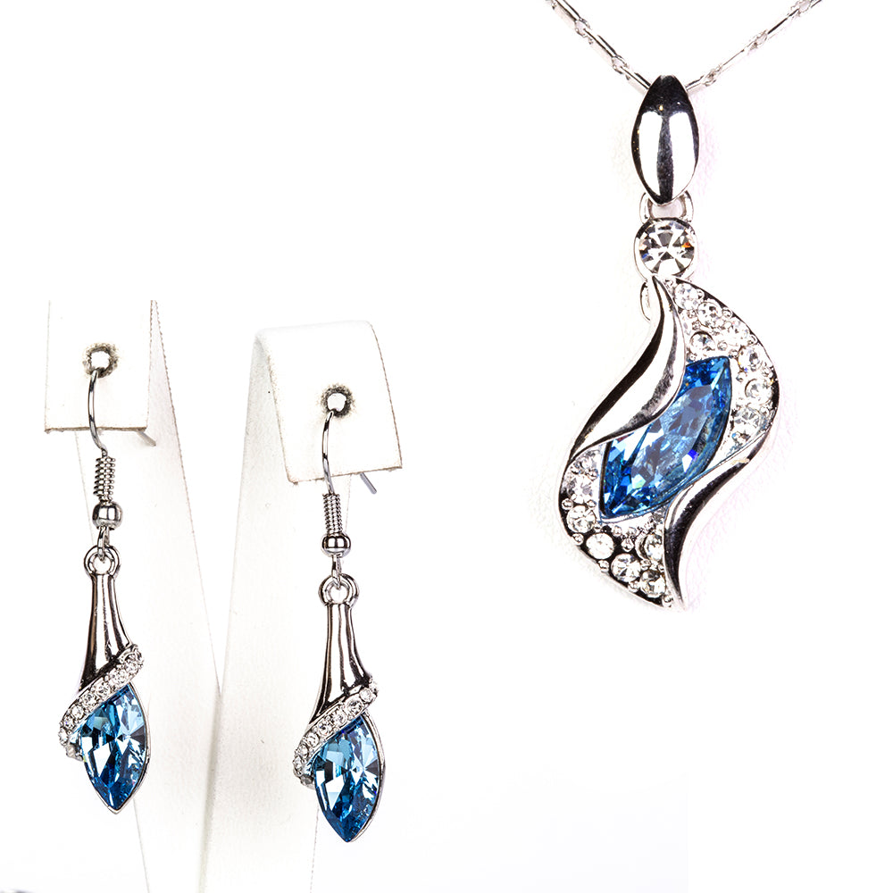 Set din Aliaj Placat cu Aur cu Cristal Albastru Emporia® ( Cercei+Pandantiv ) 1 