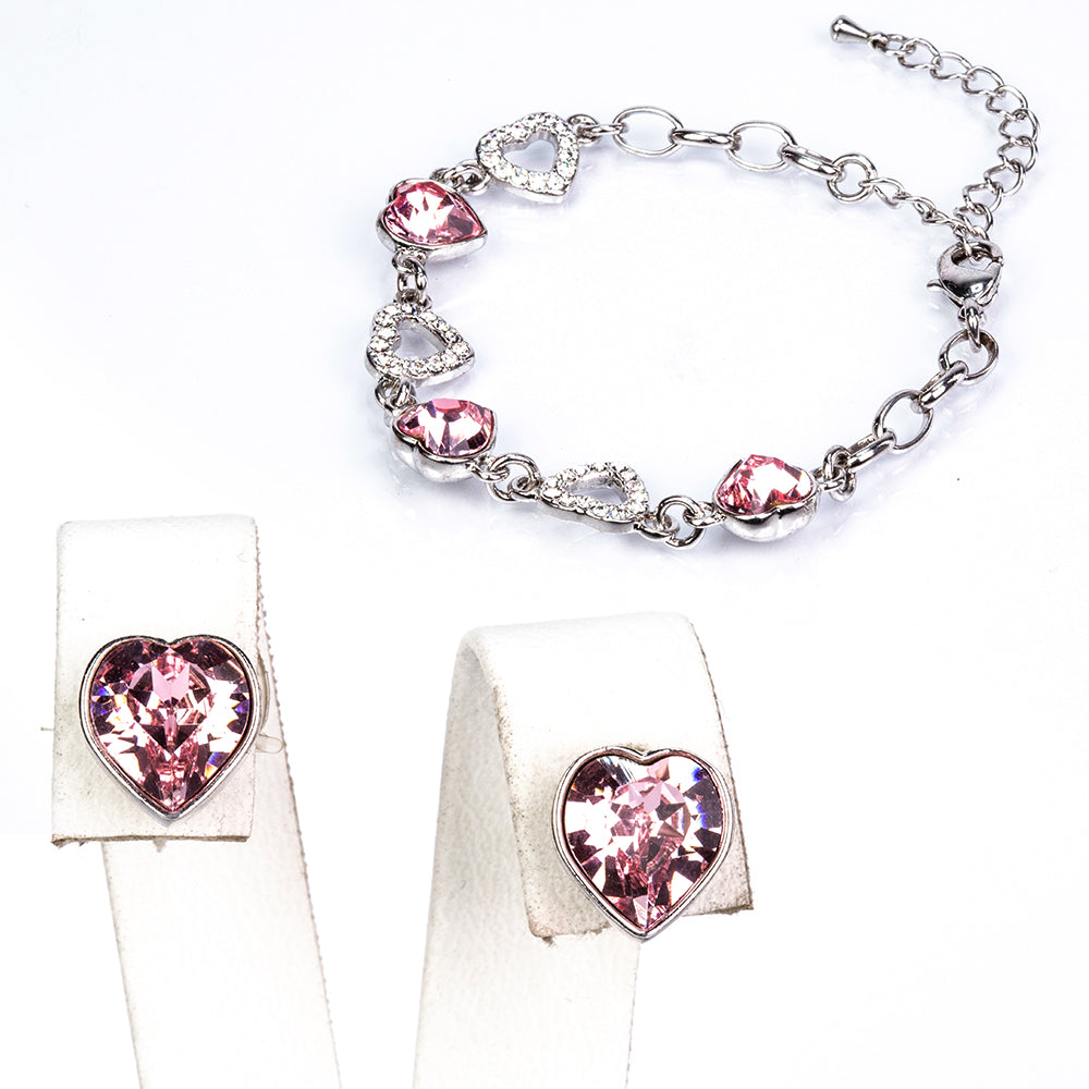 Set din Aliaj Placat cu Aur cu Cristal Alb Emporia® și Cristal Roz Emporia® ( Cercei+Brățară )