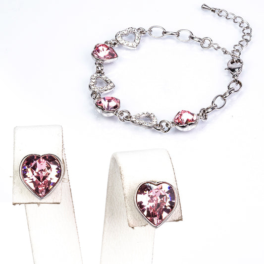 Set din Aliaj Placat cu Aur cu Cristal Alb Emporia® și Cristal Roz Emporia® ( Cercei+Brățară )