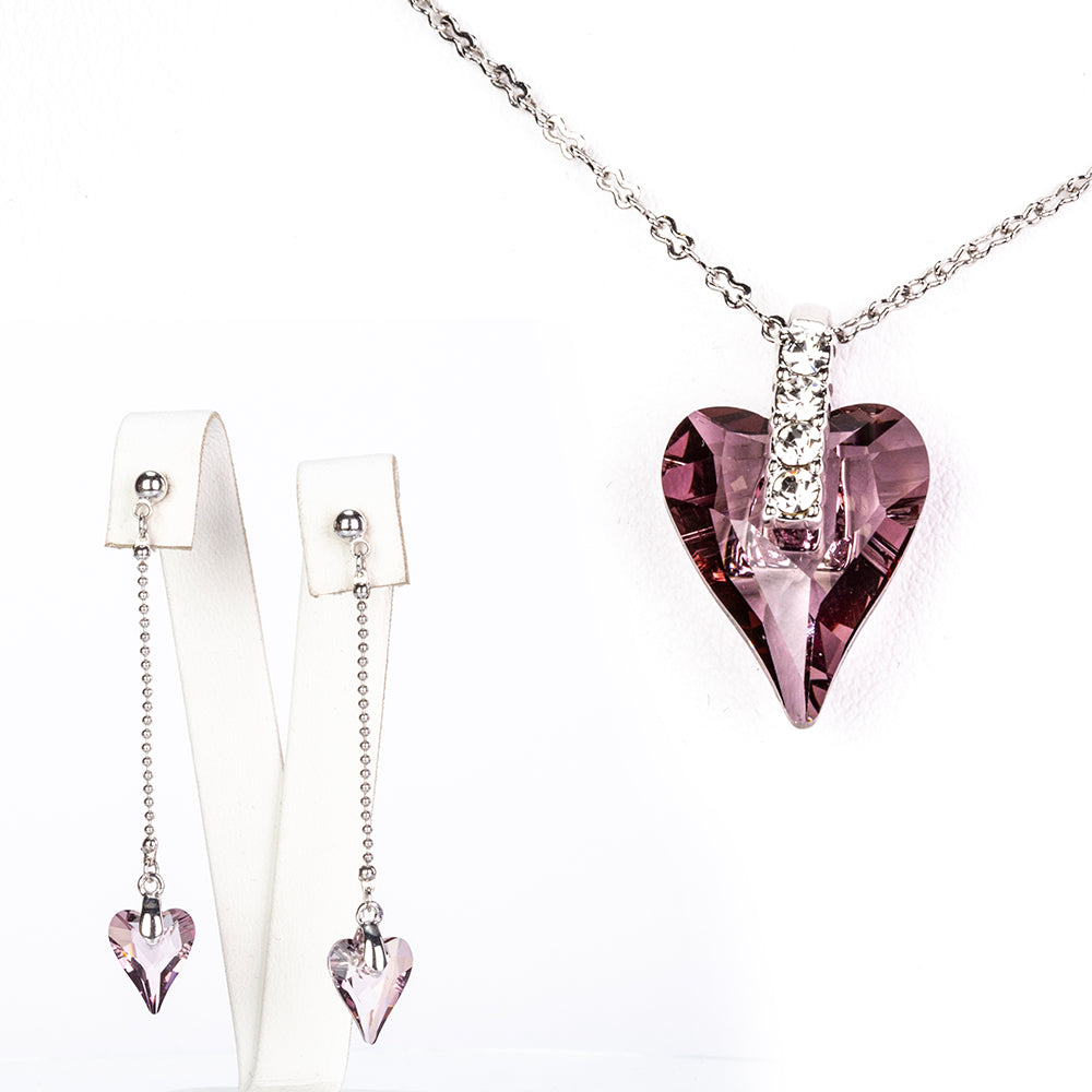 Set din Aliaj Placat cu Aur cu Cristal Violet Emporia® ( Cercei+Pandantiv ) 1 