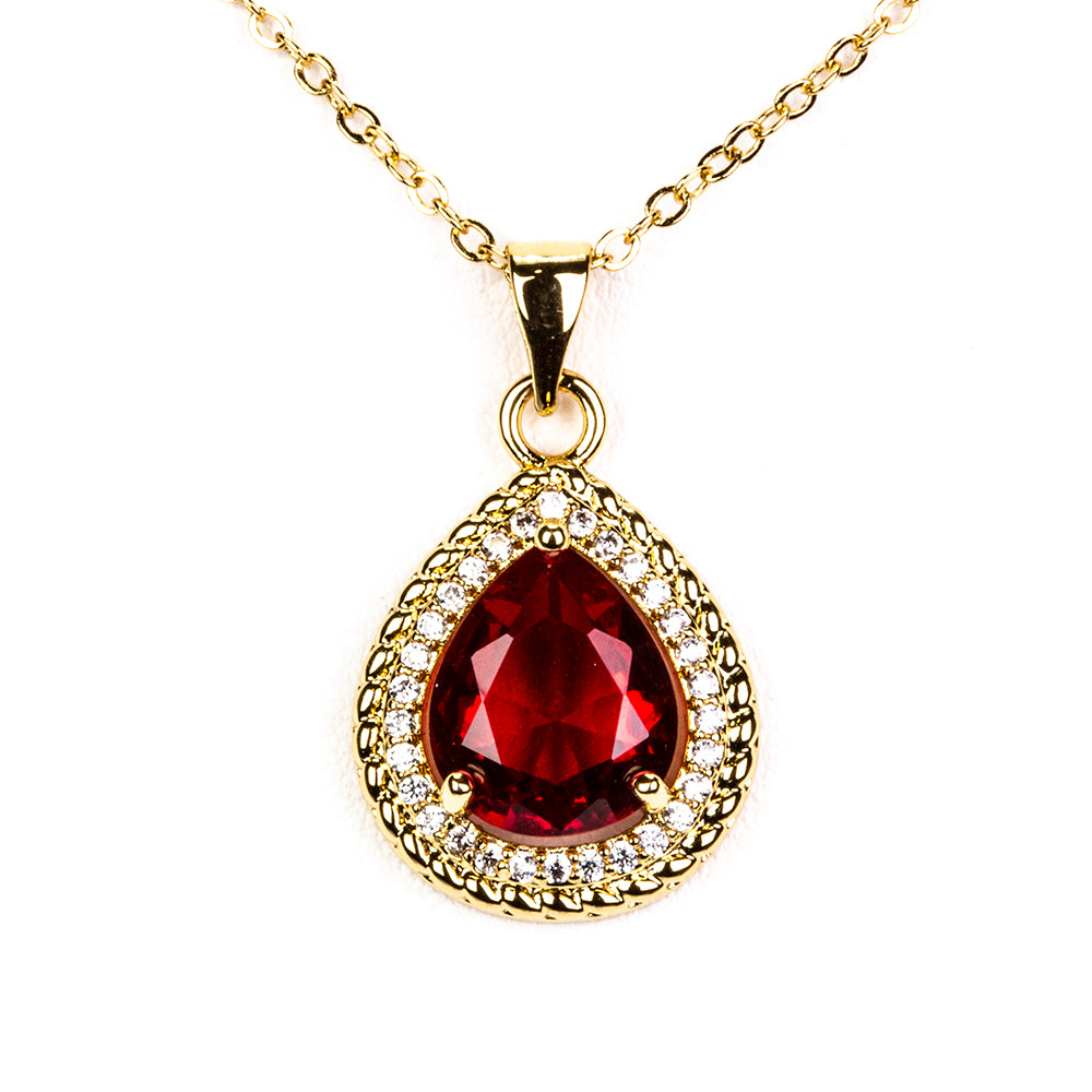 Set din Aliaj Placat cu Aur cu Cristal Roșu Emporia® ( Colier+Cercei+Inel )