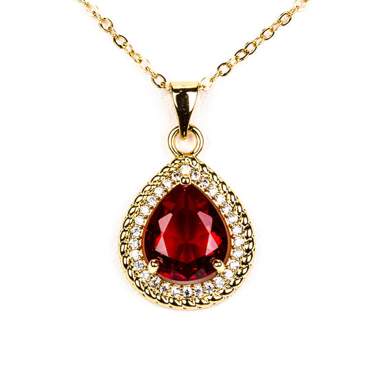 Set din Aliaj Placat cu Aur cu Cristal Roșu Emporia® ( Colier+Cercei+Inel )