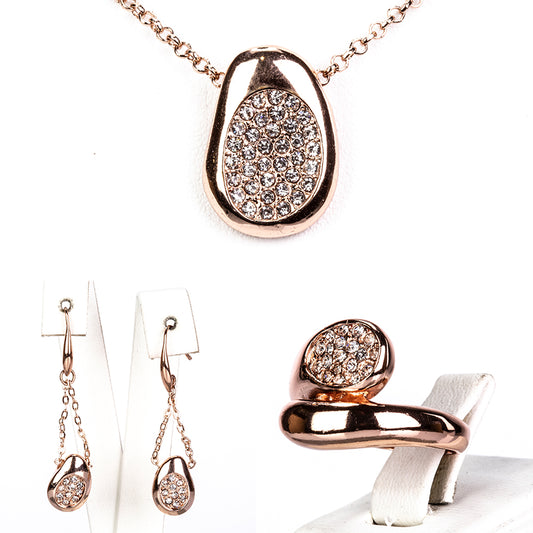 Set din Aliaj Placat cu Aur cu Cristal Alb Emporia® ( Colier+Cercei+Inel )