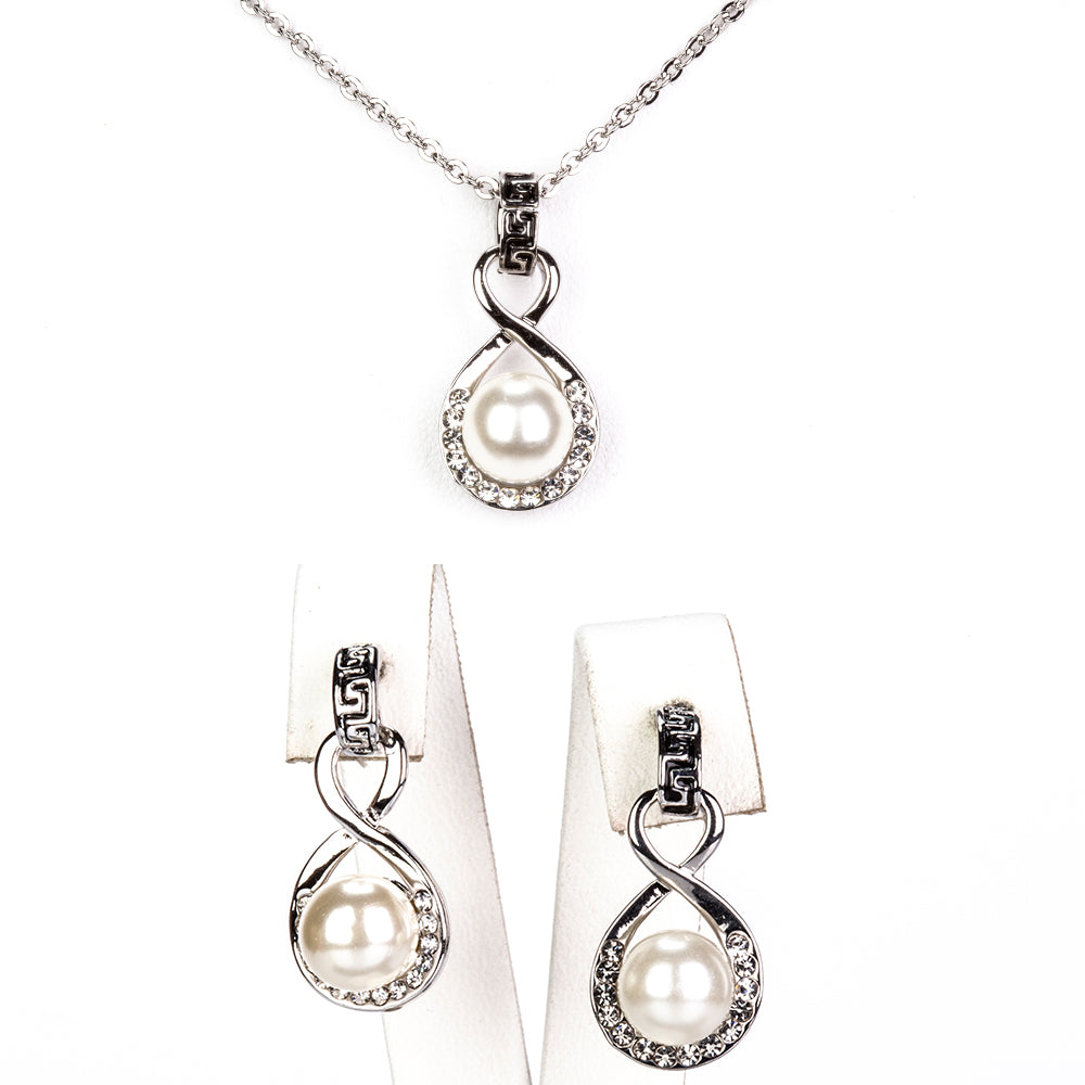 Set din Aliaj Placat cu Aur cu Perlă de cristal și Cristal Alb Emporia® ( Colier+Cercei )