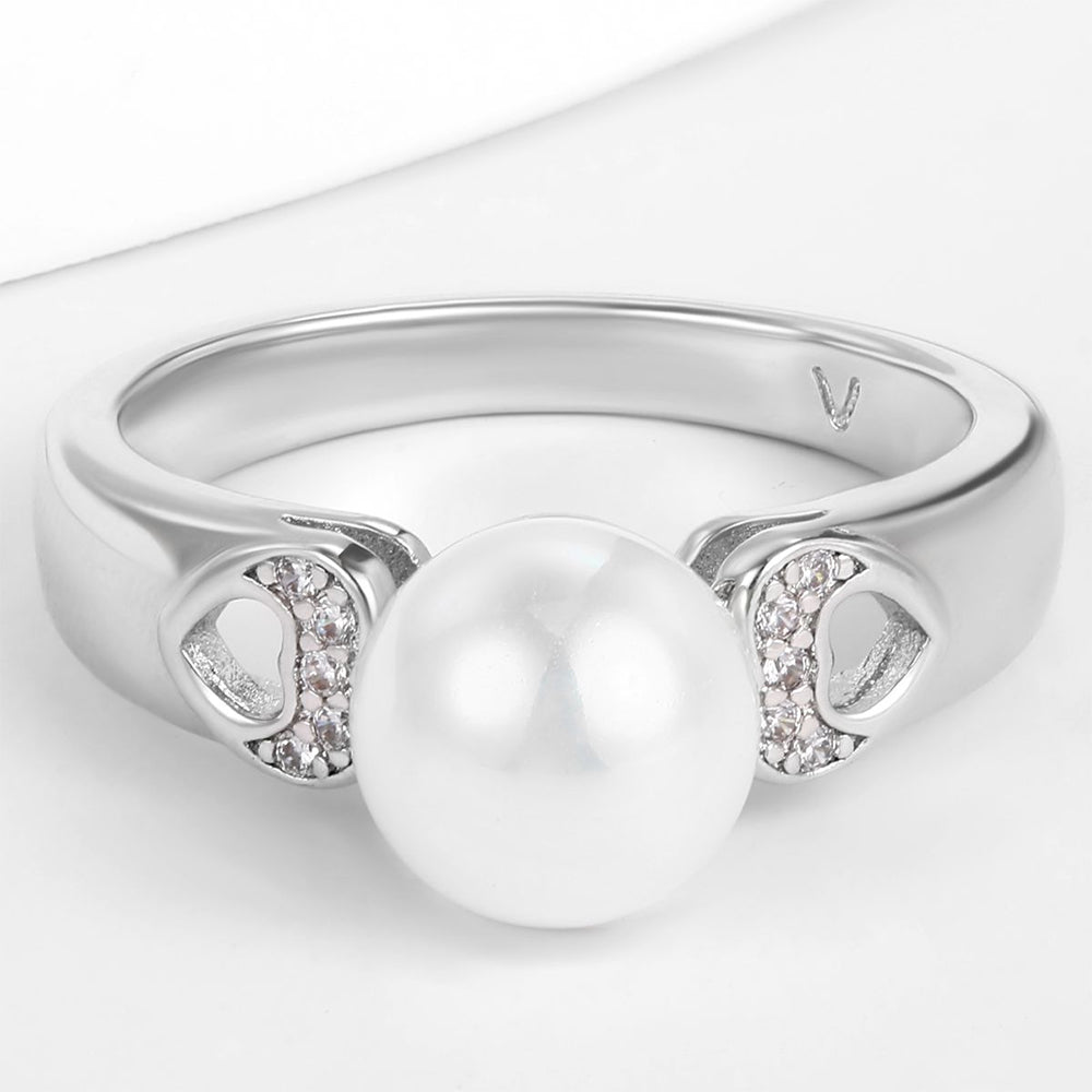 Inel din Aliaj Placat cu Aur cu Perlă de cristal și Cristal Alb Emporia®