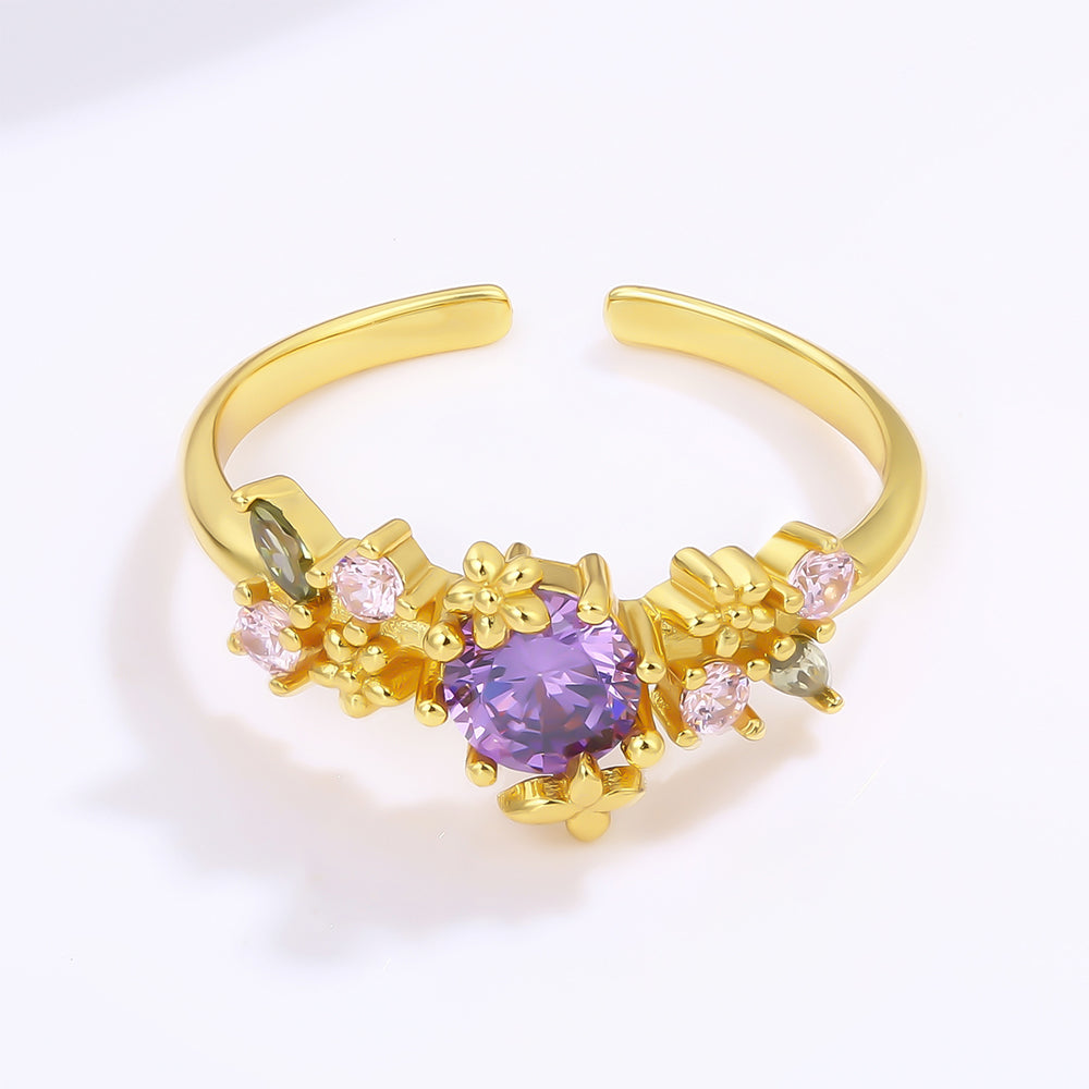 Inel din Aliaj Placat cu Aur ( 10 grame ) cu Cristal Violet Emporia® și Cristal Roz Emporia® 1 