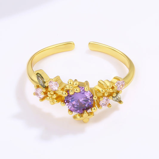 Inel din Aliaj Placat cu Aur ( 10 grame ) cu Cristal Violet Emporia® și Cristal Roz Emporia®