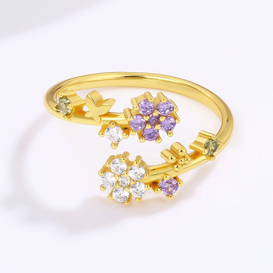 Inel din Aliaj Placat cu Aur ( 10 grame ) cu Cristal Alb Emporia® și Cristal Violet Emporia®