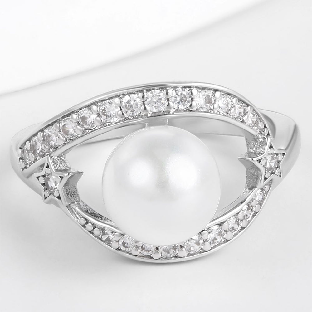 Inel din Aliaj Placat cu Aur ( 10 grame ) cu Perlă de cristal și Cristal Alb Emporia® 1 