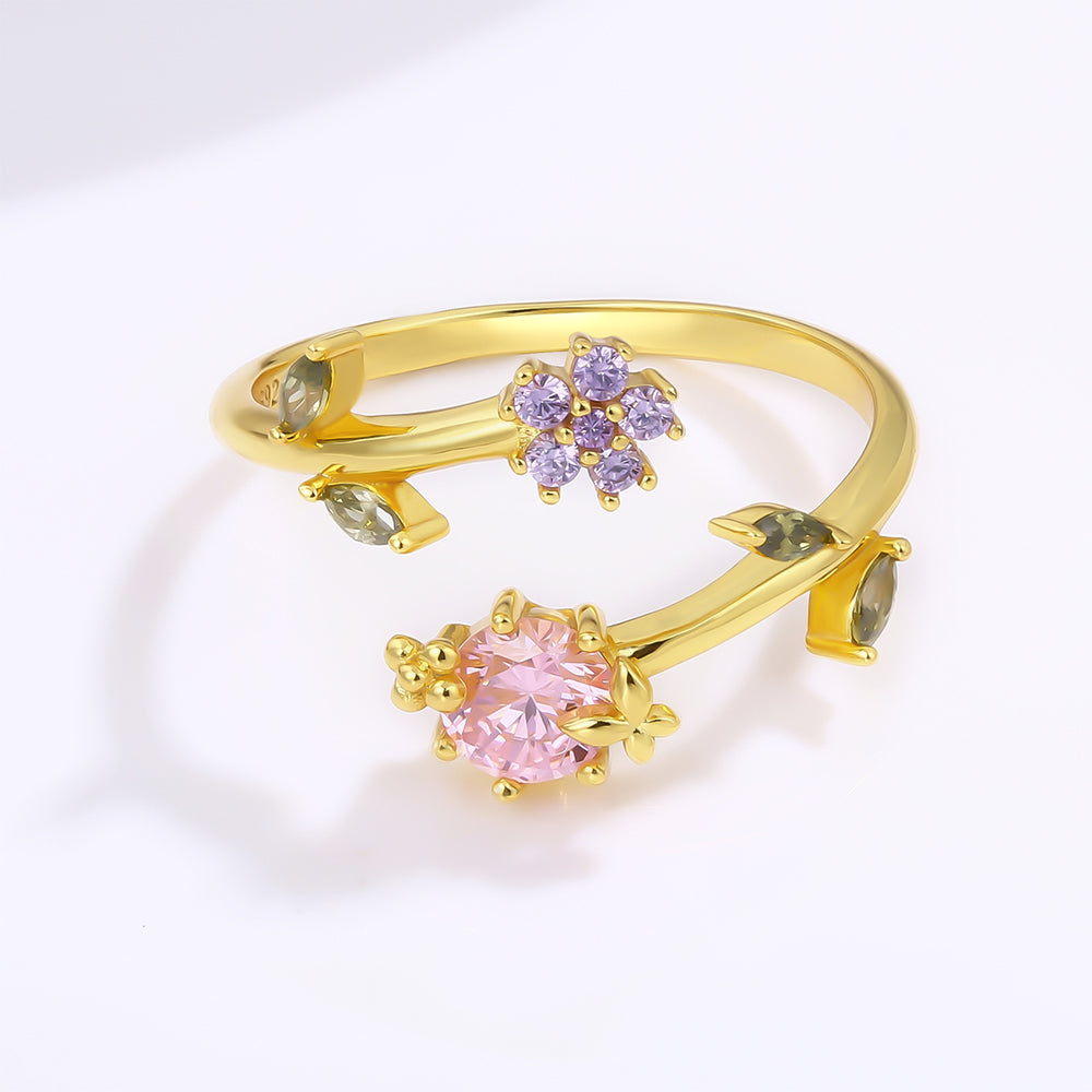 Inel din Aliaj Placat cu Aur ( 10 grame ) cu Cristal Roz Emporia® și Cristal Violet Emporia® 1 