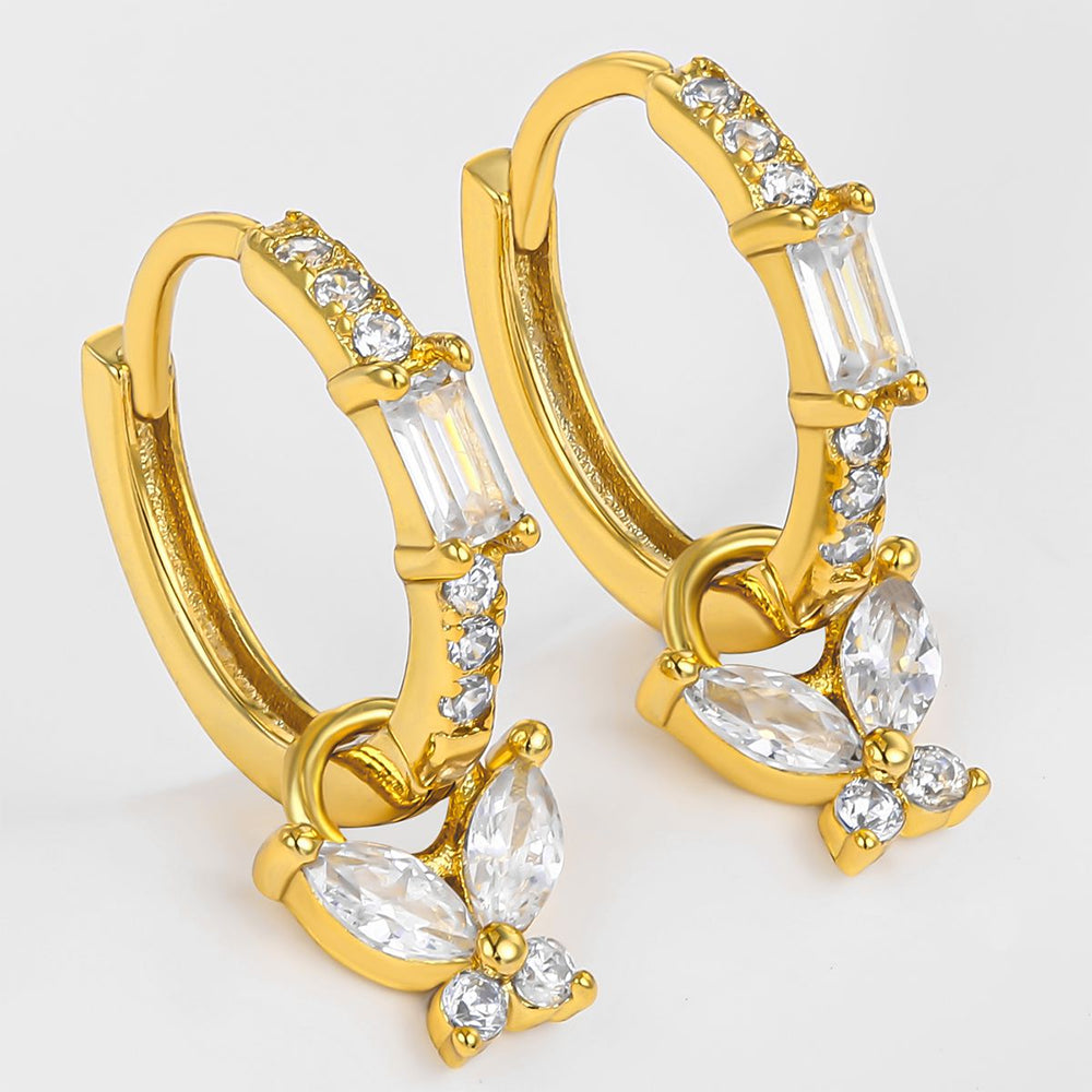 Cercei din Aliaj Placat cu Aur ( 10 grame ) cu Cristal Alb Emporia® 1 