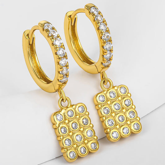 Cercei din Aliaj Placat cu Aur ( 10 grame ) cu Cristal Alb Emporia®