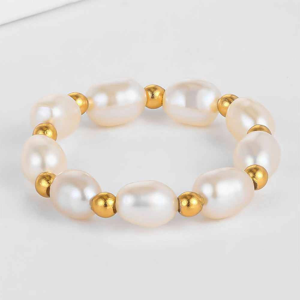 Inel din Aliaj Placat cu Aur ( 10 grame ) cu Perlă de cristal 1 