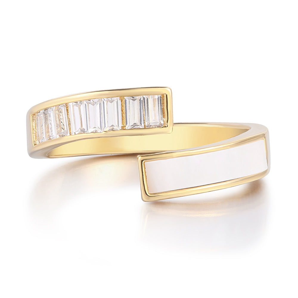 Inel din Aliaj Placat cu Aur ( 10 grame ) cu Cristal Alb Emporia® și Email 1 