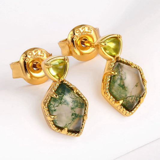 Cercei din Aliaj Placat cu Aur ( 10 grame ) cu Cristal Verde Emporia®