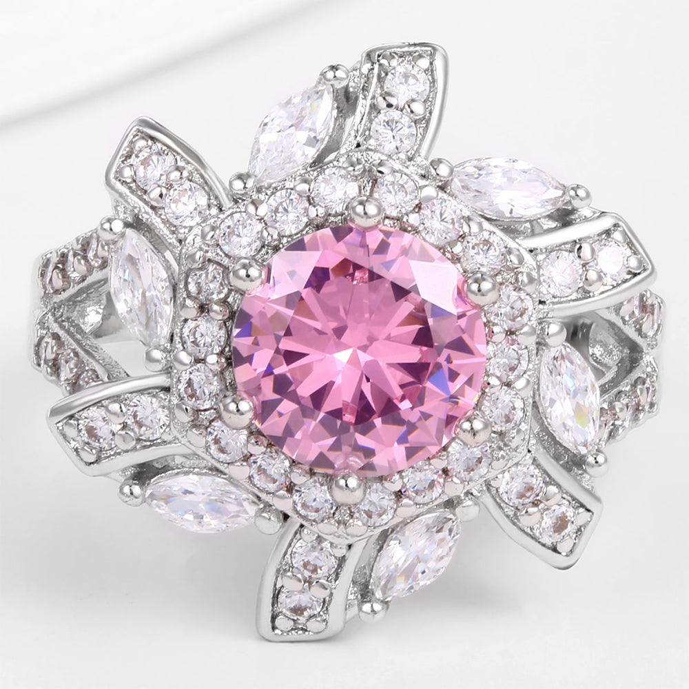 Inel din Aliaj Placat cu Aur ( 10 grame ) cu Cristal Roz Emporia® și Cristal Alb Emporia® 1 