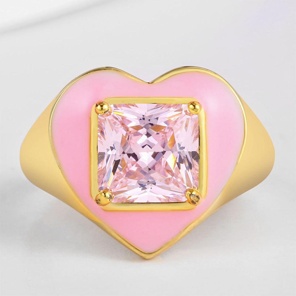 Inel din Aliaj Placat cu Aur ( 10 grame ) cu Cristal Roz Emporia® și Email 1 