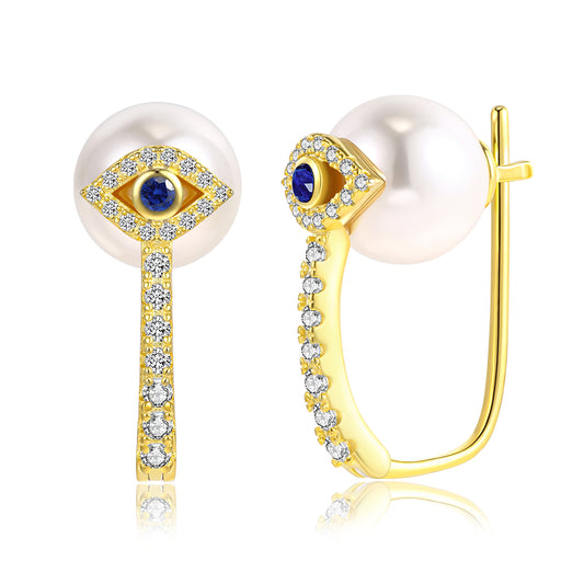 Cercei din Aliaj Placat cu Aur ( 10 grame ) cu Cristal Alb Emporia® și Perlă de cristal