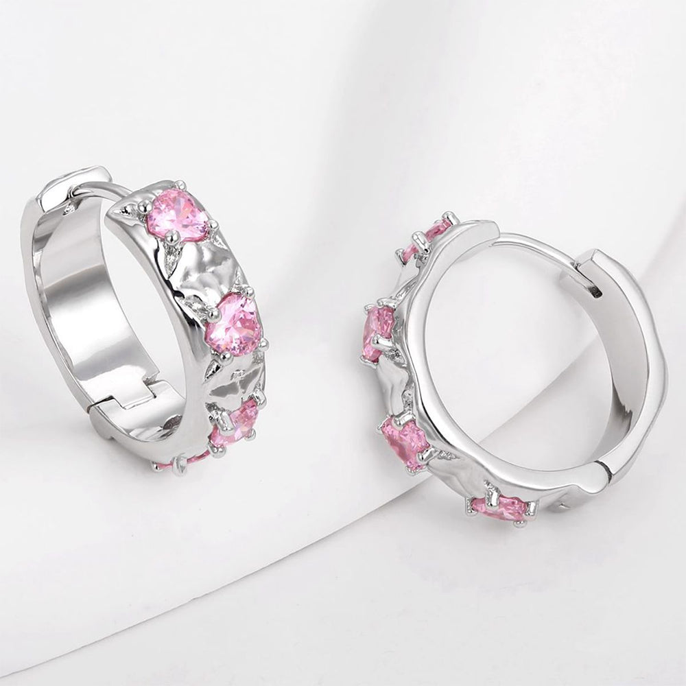 Cercei din Aliaj Placat cu Aur ( 10 grame ) cu Cristal Alb Emporia® și Cristal Roz Emporia®