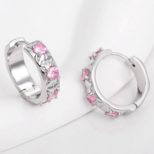 Cercei din Aliaj Placat cu Aur ( 10 grame ) cu Cristal Alb Emporia® și Cristal Roz Emporia®