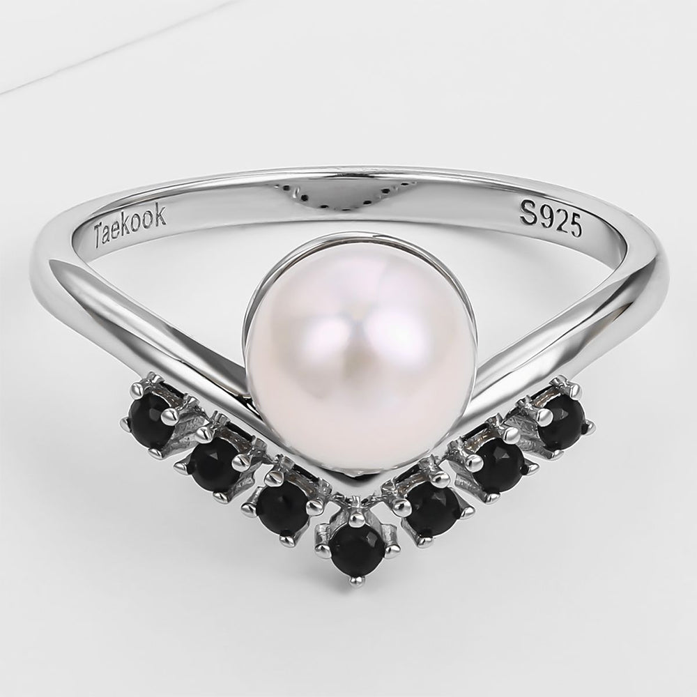Inel din Aliaj Placat cu Aur ( 10 grame ) cu Cristal Negru Emporia® și Perlă de cristal 1 
