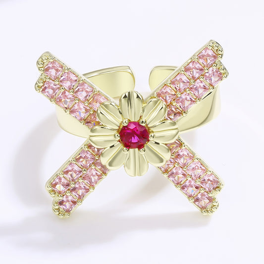 Inel din Aliaj Placat cu Aur ( 10 grame ) cu Cristal Roșu Emporia® și Cristal Roz Emporia®