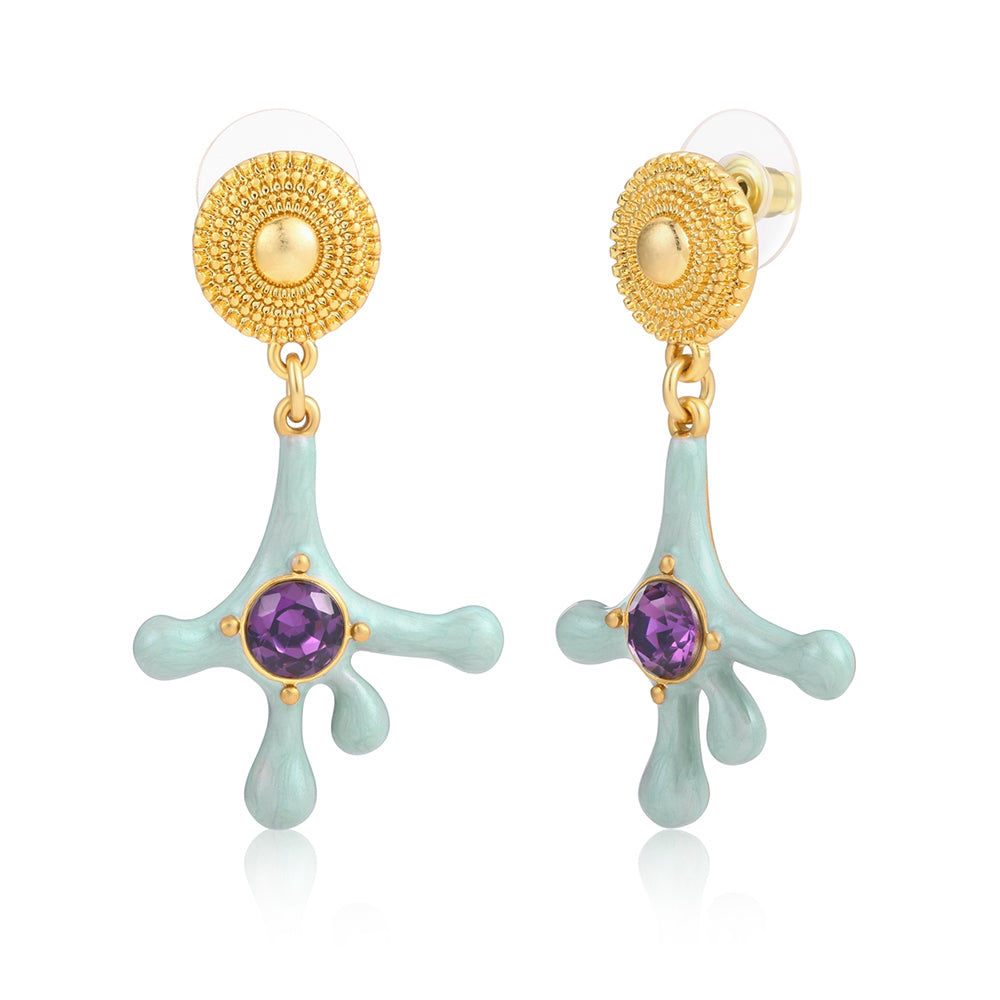 Cercei din Aliaj Placat cu Aur ( 10 grame ) cu Cristal Violet Emporia® și Email 1 