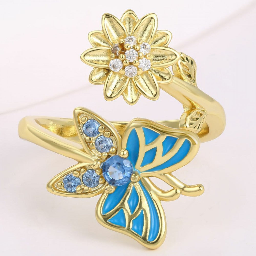 Inel din Aliaj Placat cu Aur cu Cristal Albastru Emporia®