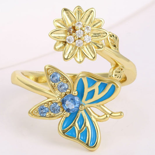 Inel din Aliaj Placat cu Aur cu Cristal Albastru Emporia®