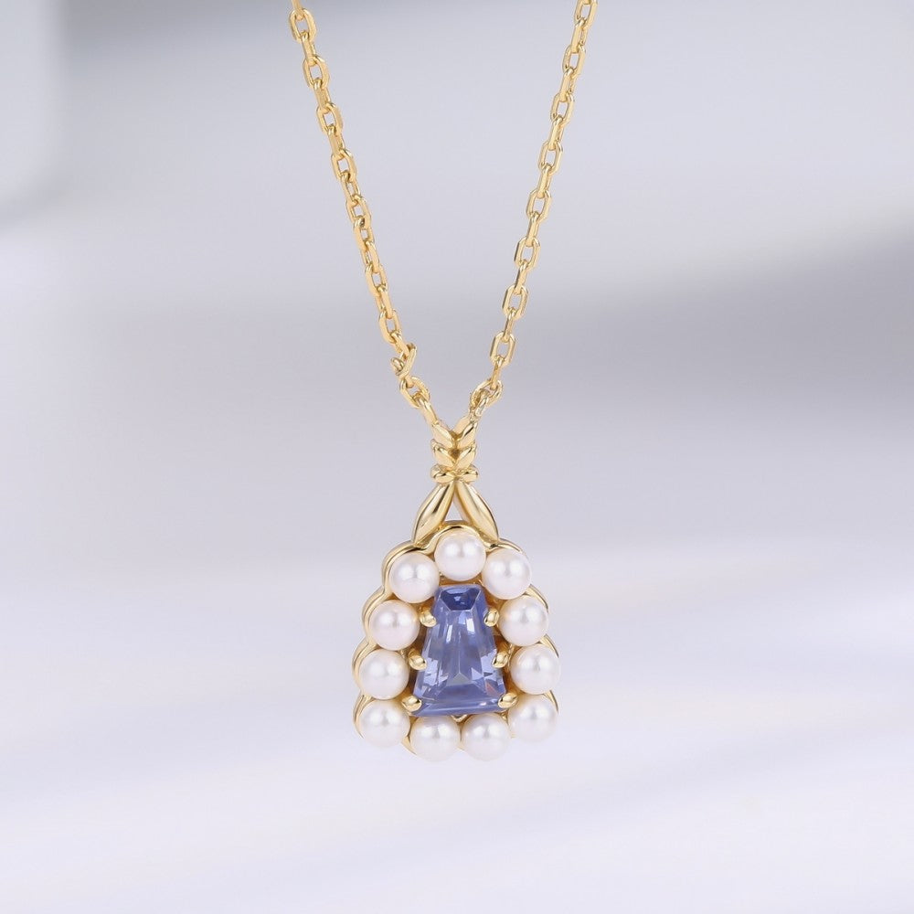 Colier din Aliaj Placat cu Aur cu Cristal Albastru Emporia® 1 