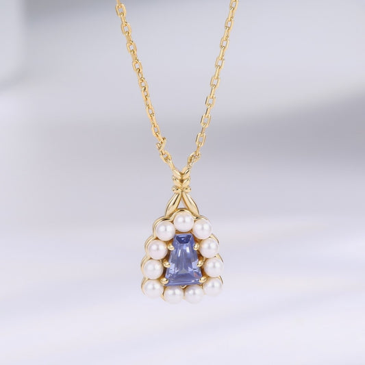 Colier din Aliaj Placat cu Aur cu Cristal Albastru Emporia®