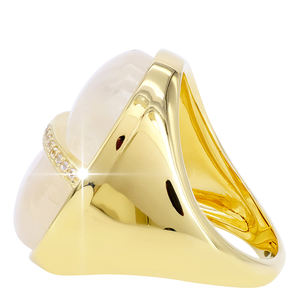 Inel din Argint 925 Placat cu Aur ( 9.5 grame ) cu Piatra Lunii Curcubeu și Topaz Alb 18.55 Carate 3 