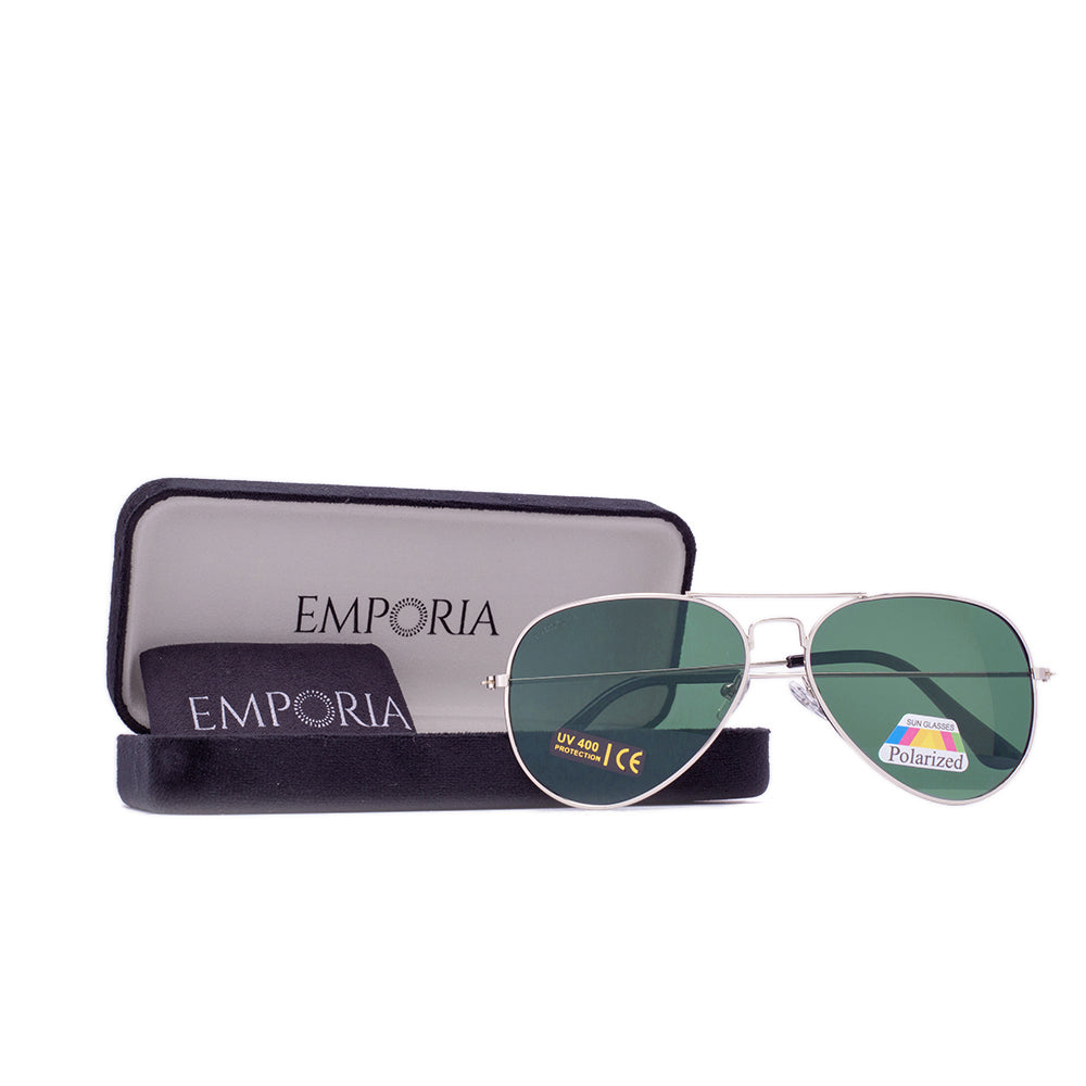 Emporia Italy - Ochelari de Soare polarizați cu filtru UV, Aviator "ORIGINAL", cu husă și lavetă de curățare, lentile clasice verzi închis, ramă aurie. 1 