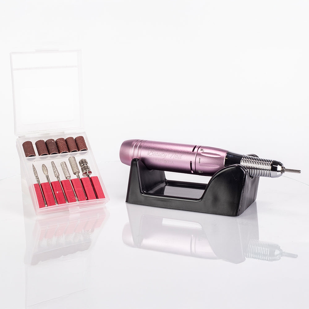 Pilă de unghii profesională Emporia Beauty cu capete interschimbabile – Roz 2 