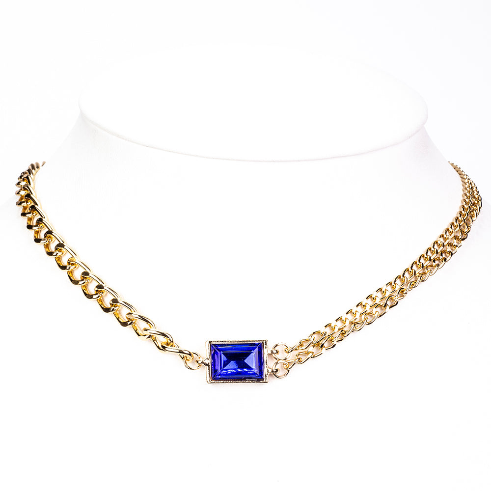Ceas din Aliaj Placat cu Aur cu Cristal Albastru Emporia® și Cristal Alb Emporia® ( Colier+Cercei+Brățară ) 10 