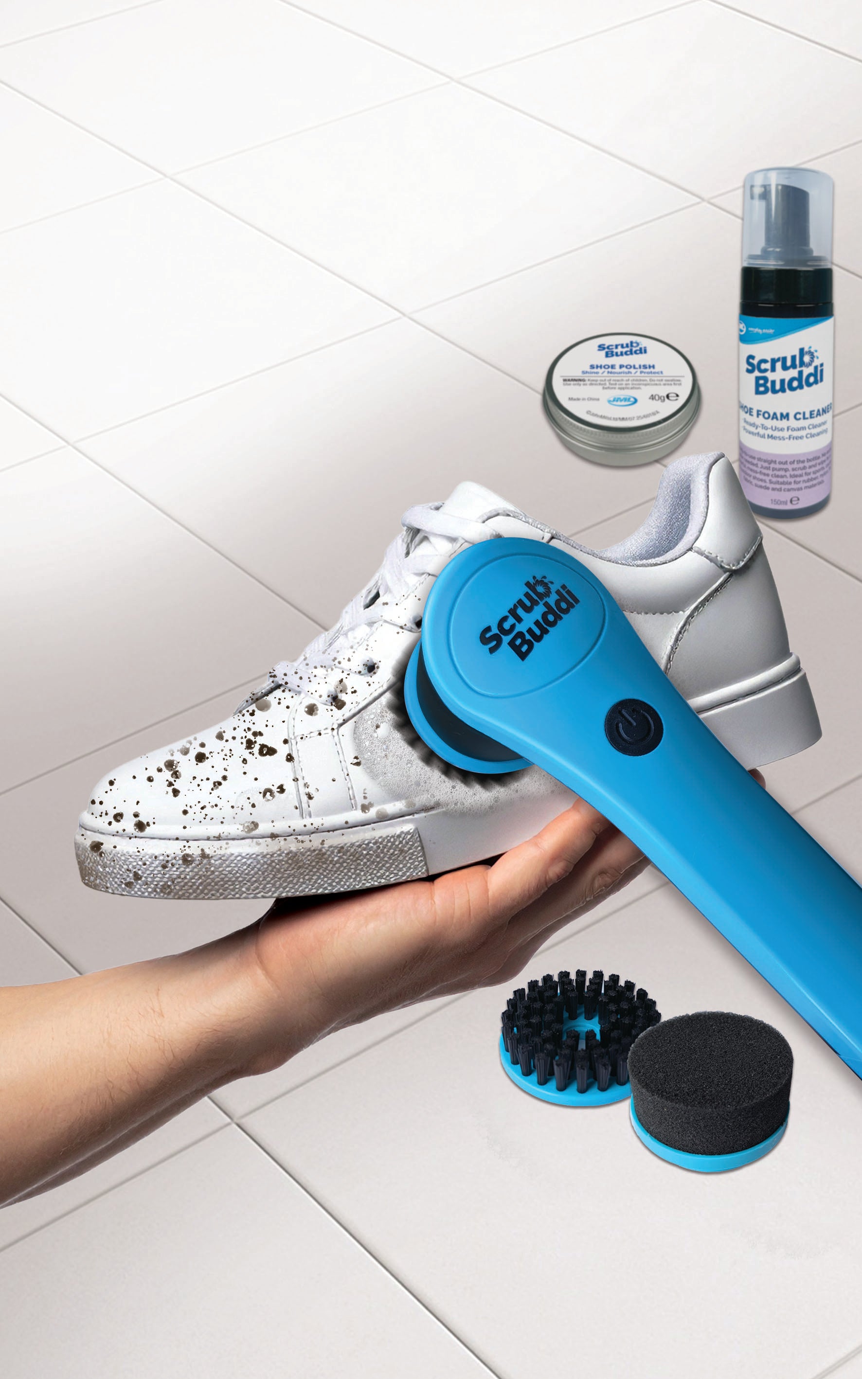 Scrub Buddi – aparat electric pentru curățarea încălțămintei, cu 3 capete interschimbabile 3 