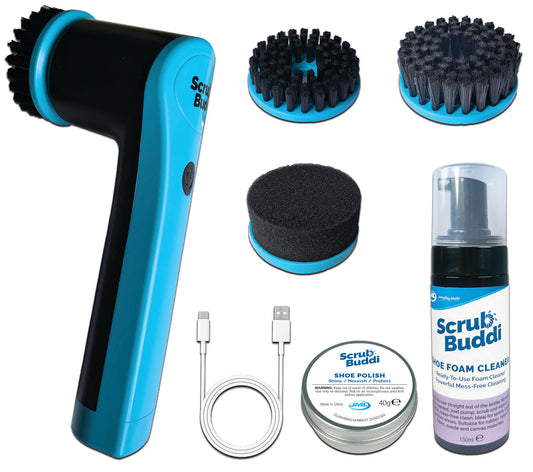 Scrub Buddi – aparat electric pentru curățarea încălțămintei, cu 3 capete interschimbabile