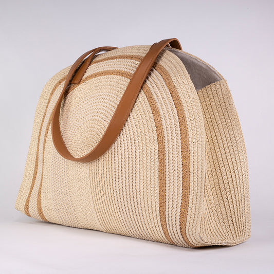 Large Straw Tote Bag with Faux Leather Handles 37*30*12 cm